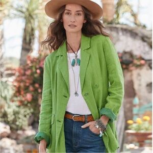 Sundance Oaklee Blazer Green 100% Linen Blazer Size S